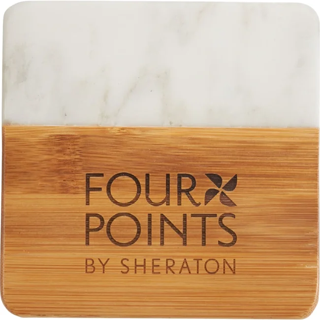 Marble and Bamboo Coaster Set