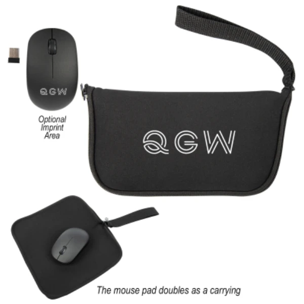 Wireless Mouse with Mousepad Carrying Case