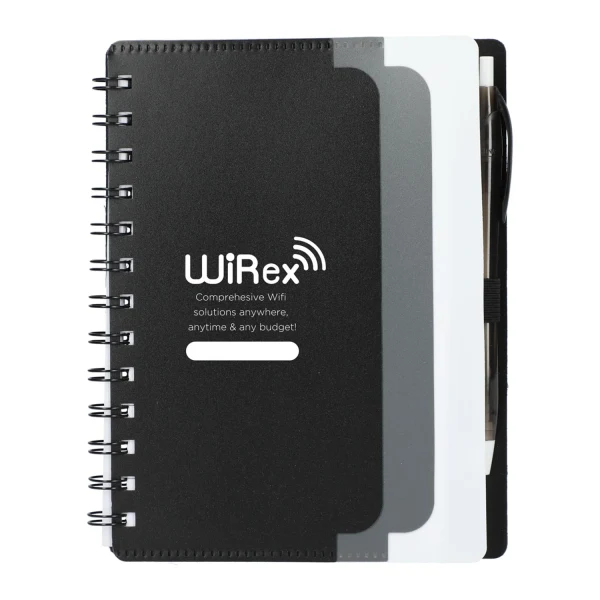 5'' x 7'' Recycled Dual Pocket Spiral Notebook w/pen