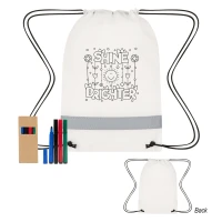 Lil' Bit Reflective Non-Woven Coloring Drawstring Bag With 4 Piece Washable Marker Set found in Bags