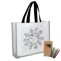 Reflective Non-Woven Coloring Tote Bag With Crayons found in Bags