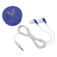 Earbuds In Round Plastic Case found in Technology