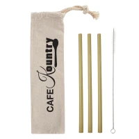 3 Pack Bamboo Straw Kit In Cotton Pouch found in Drinkware