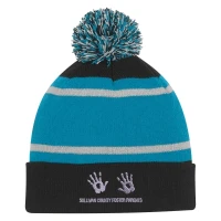 Tri-Tone Striped Pom Beanie With Cuff found in Apparel
