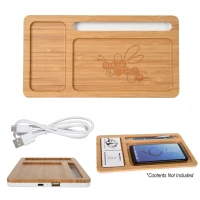 Bamboo Wireless Charging Pad Desktop Organizer found in Office
